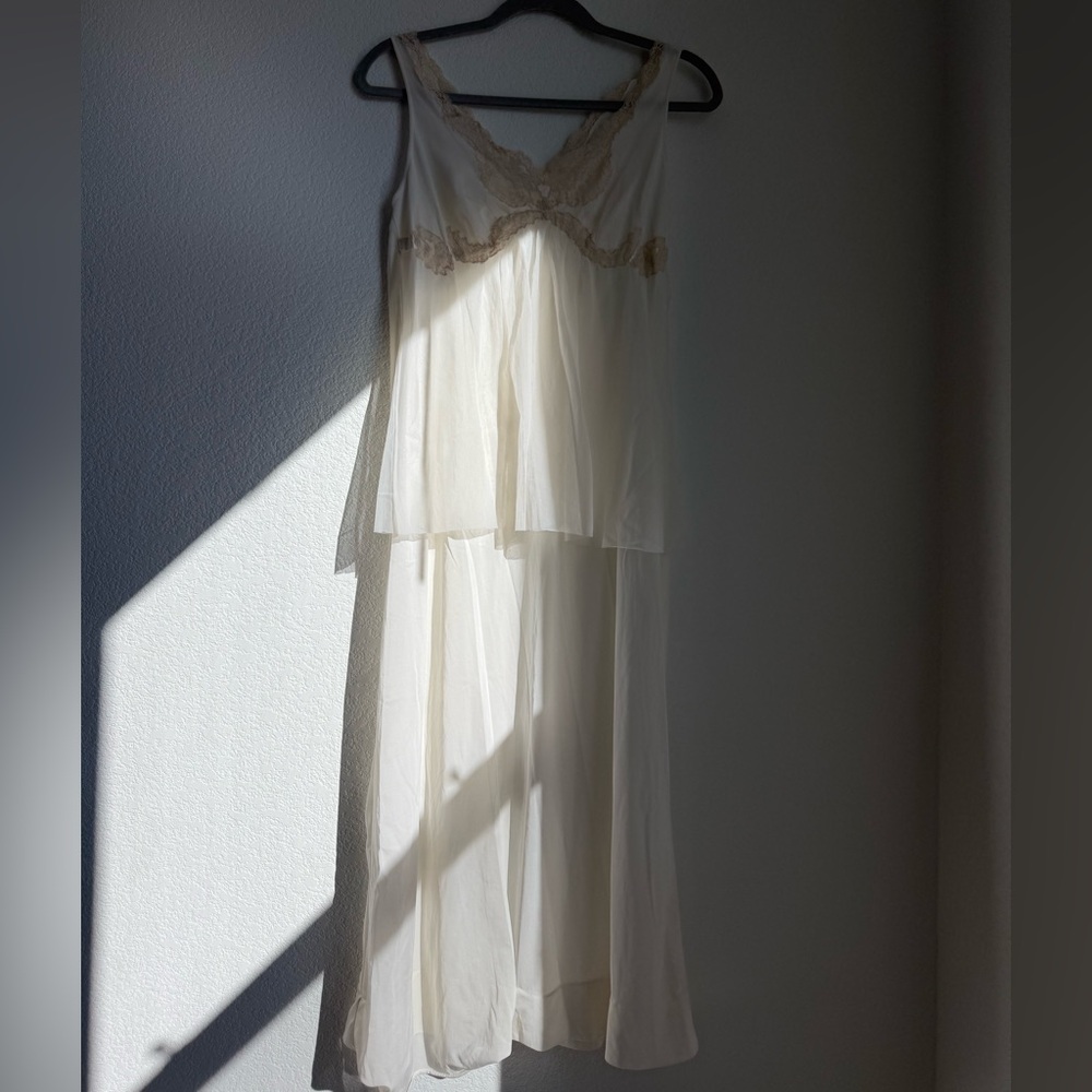 Vintage kayser slip Dress Cream Silk Pajamas with Flowing Fit